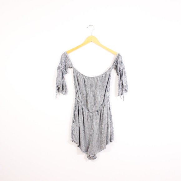 *American Eagle Outfitters Off the Shoulder Stripped Romper - Picture 6 of 6